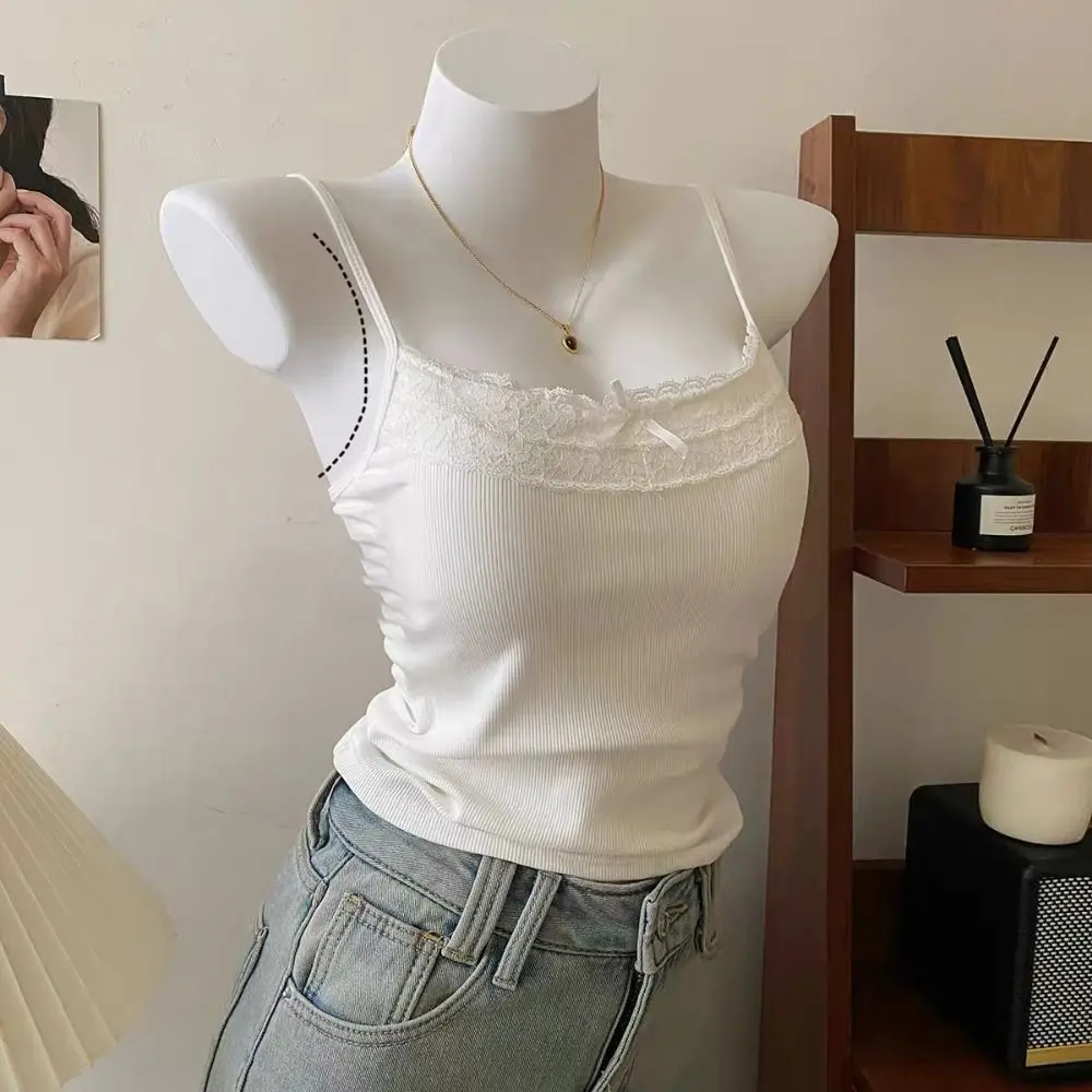 Bogen Dekoration V-Ausschnitt schlanke Tank haut freundlich sexy Spitzen besatz sanfte Spitze Leibchen sexy Rücken niedrige Reibung Eigenschaften