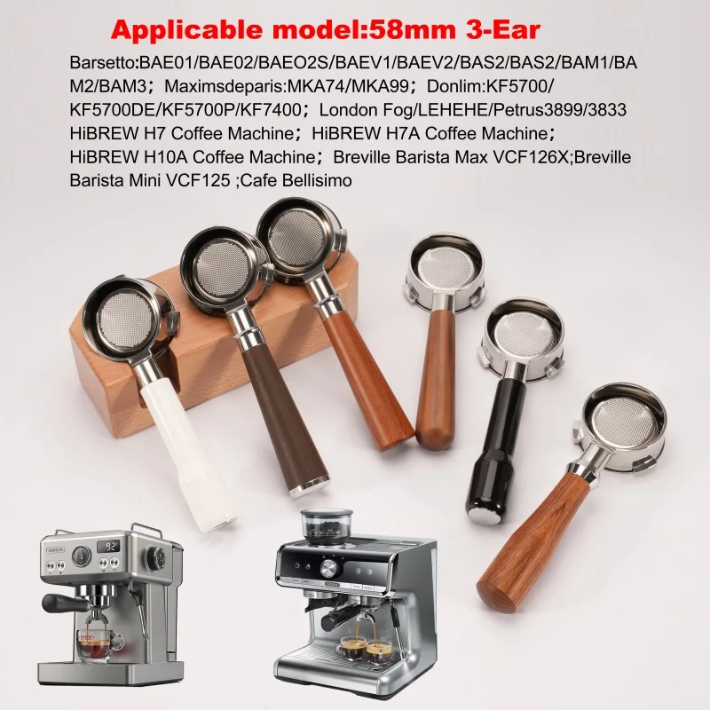 58 mm 3 Ohren Espressomaschine Bodenloser Siebträger für Hibrew h7 Hibrew h7a Hibrew h10a Ersatzkorb Barista Tools Image
