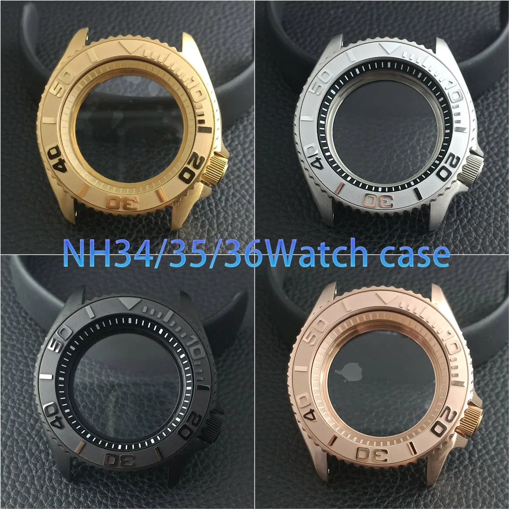 42 mm hochwertiges Herren-Uhrengehäuse in Schwarz, Silber, Gold und Roségold, geeignet für NH35 NH36 Uhrwerk, 28,5 mm Zifferblatt, Saphirglas. Image