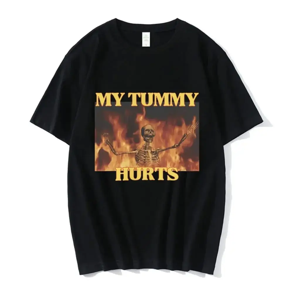 Y2k Hip-Hop Tops „My Tummy Hurts“ Lustiges Hartskelett-Meme T-Shirt Mode Vintage T-Shirts Baumwolle Bequeme Freizeit-T-Shirts Unisex