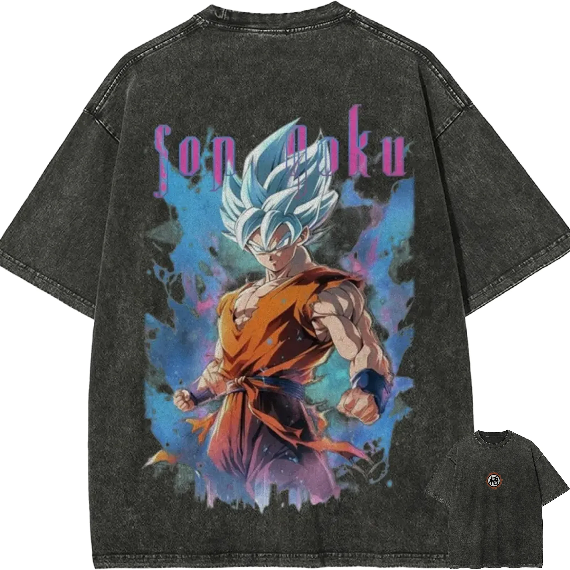 SSGSS Goku T-Shirt Dragon Ball Super Anime Herren Vintage Acid Wash Übergroßes Baumwoll-Streetwear Saiyan Blau Grafik-T-Shirts 2026