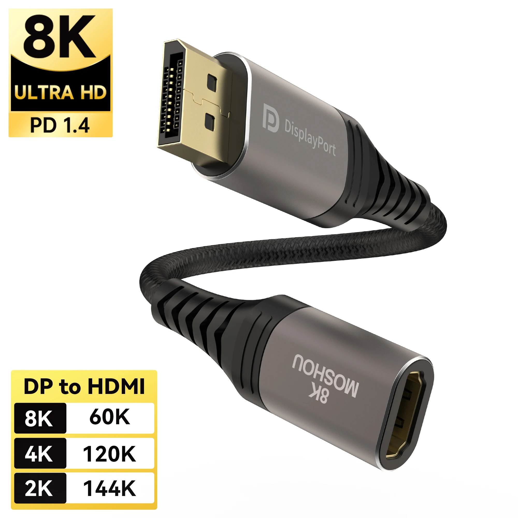 DisplayPort-zu-HDMI-Adapter 8K@60Hz Unidirektionaler DP 1.4 auf HDMI 2.1 Stecker auf Buchse Konverter für Desktop-Tablets AMD NVIDIA