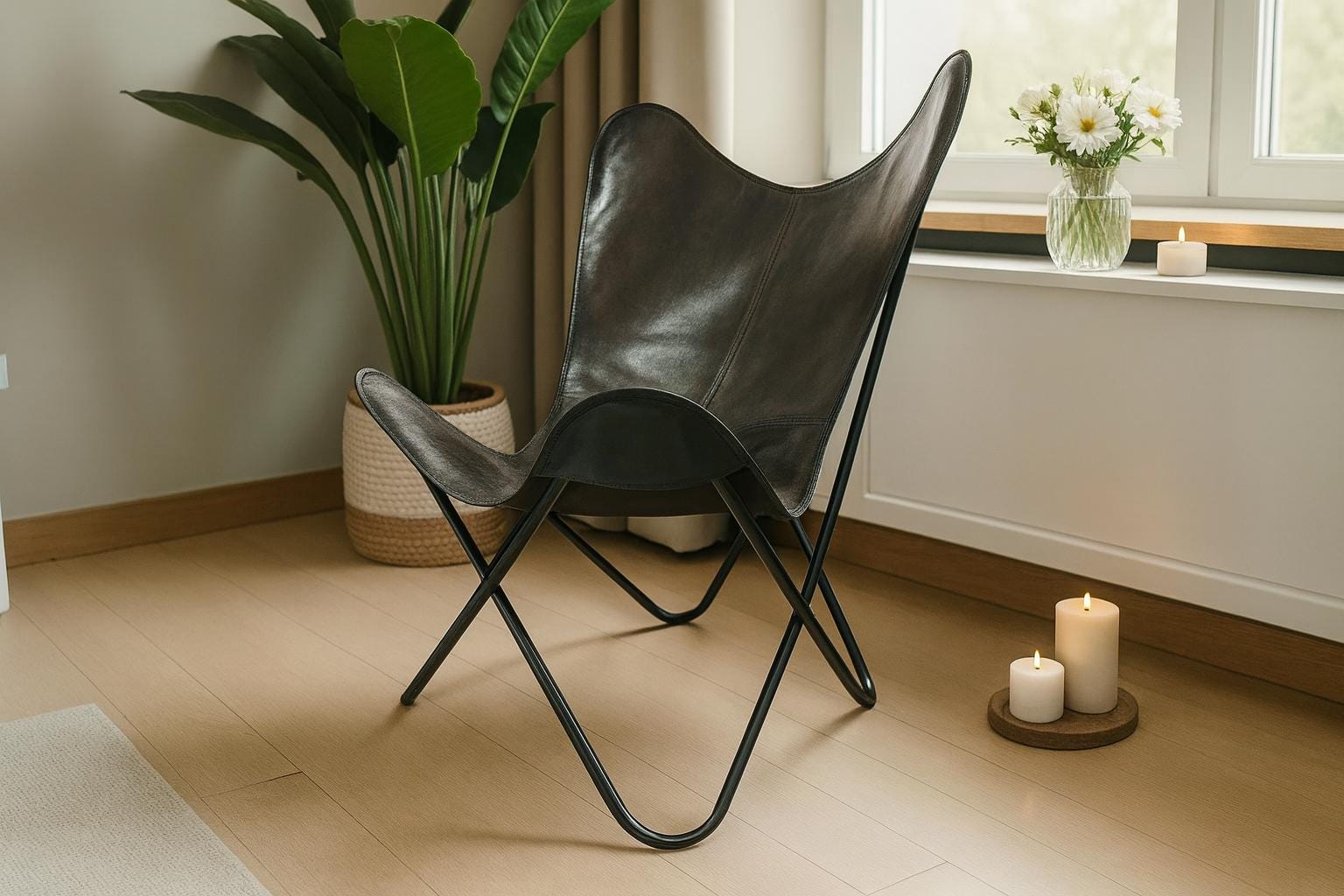 Sedia Farfalla in Pelle Fatta a Mano - Poltrona Mid Century Moderna - Sedia Vintage in Pelle - Arredo Boho - Idea Regalo
