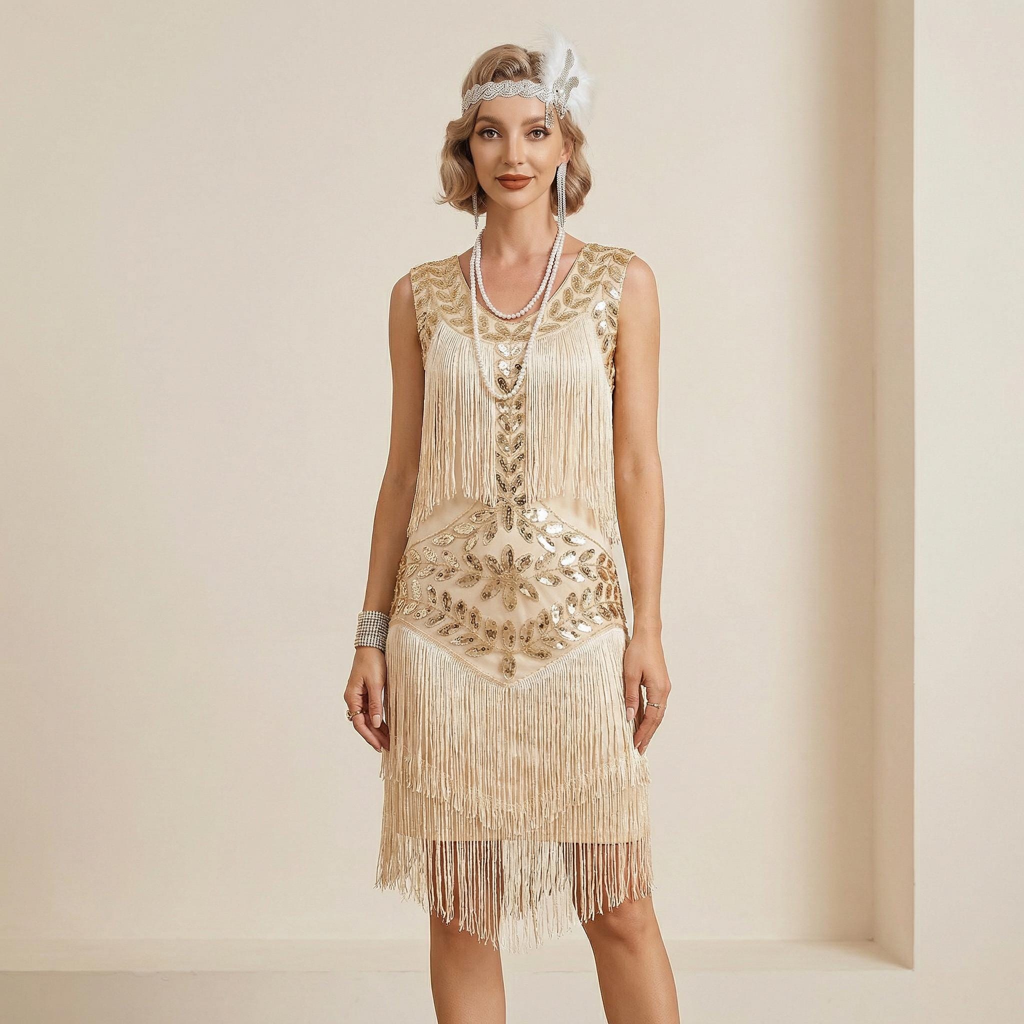 Abito art déco, abito flapper con frange, abito Gatsby con paillettes anni '20, costume anni '20, abito vintage con perline, abito dell'era jazz, abit