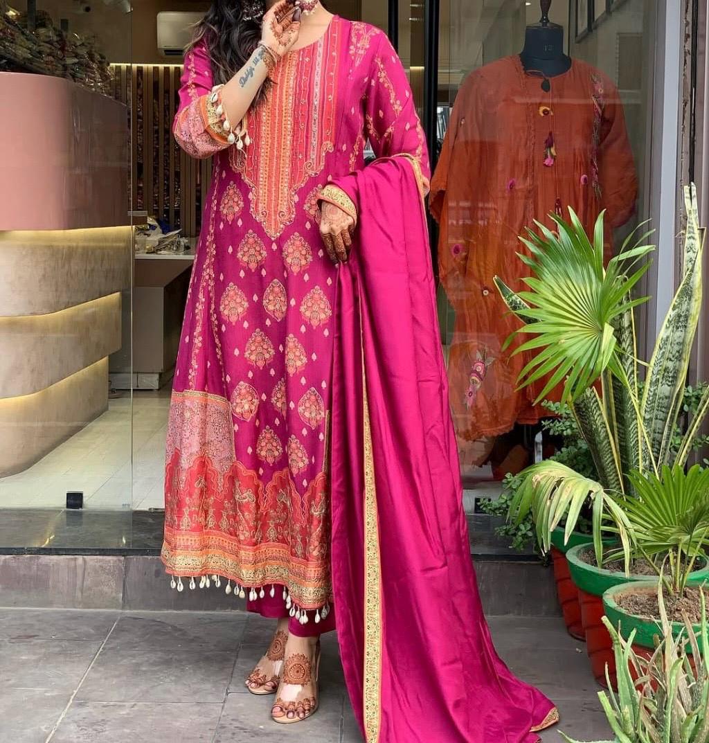 Set di pantaloni Kurti Anarkali in seta firmati e set Dupatta Set Kurti firmati Set Kurti per matrimonio indiano Set Dupatta Kurti per abbigliamento i