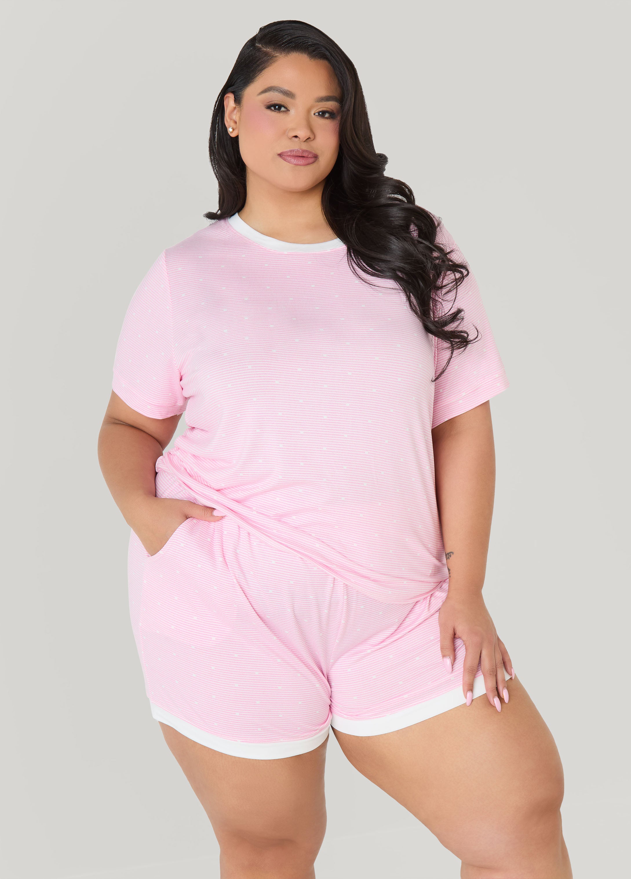 Plus Size Anne Klein Striped PJs Shorts Set