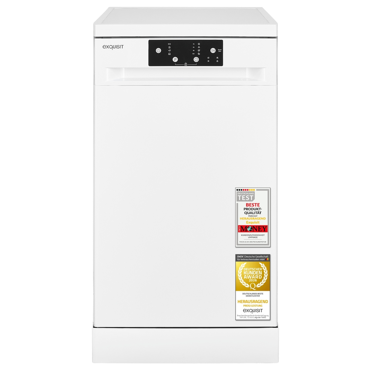 Exquisit Geschirrspüler GSP9410-030D weiss | Spülmaschine 45 cm | ECO-Modus | Maßgedecke: 10 | Auto Türöffner | Startzeitvorwahl | Standgerät Image