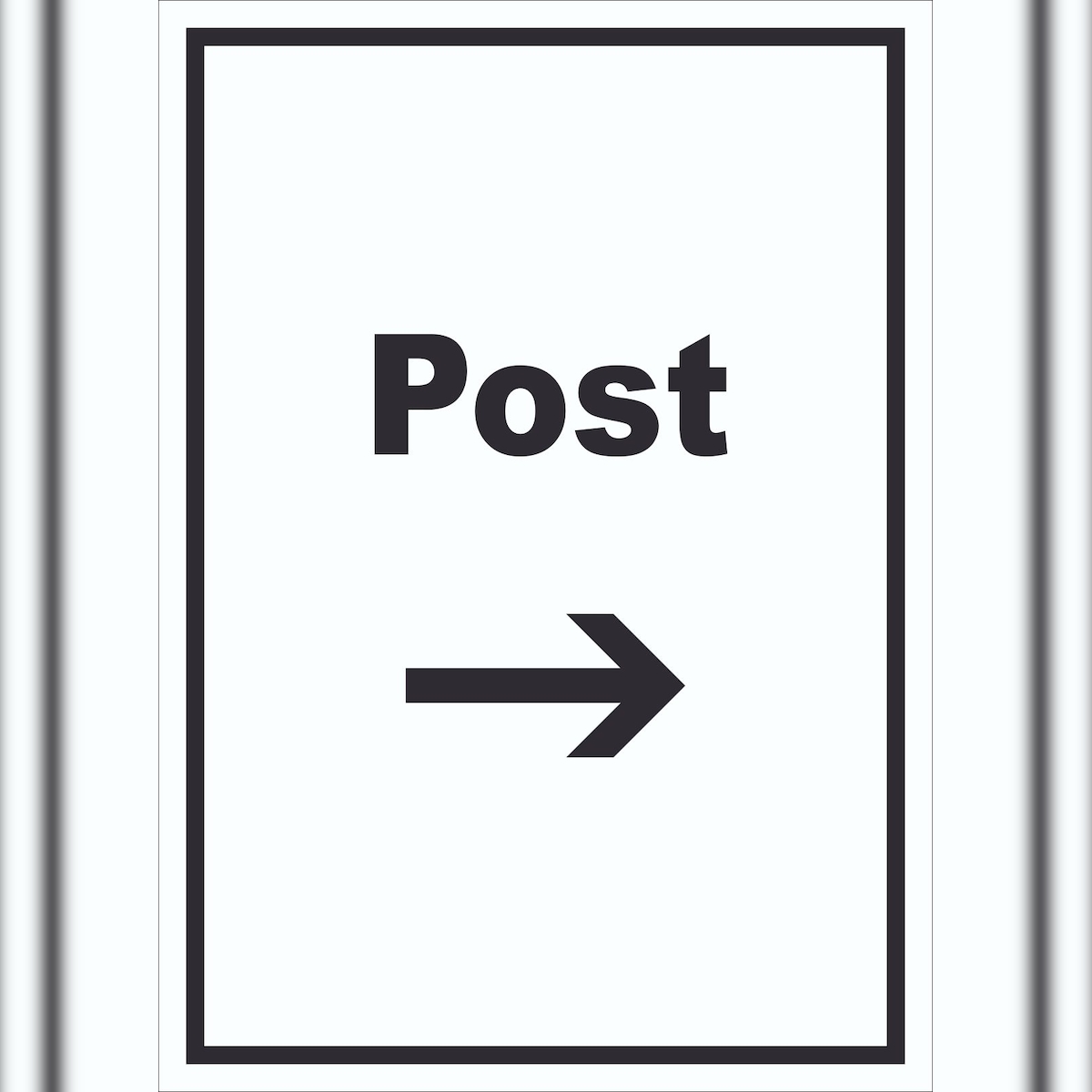 HB-Druck Post Schild mit Text und Richtungspfeil rechts Annahme Brief Paket hochkant A1 (594x841mm) Image