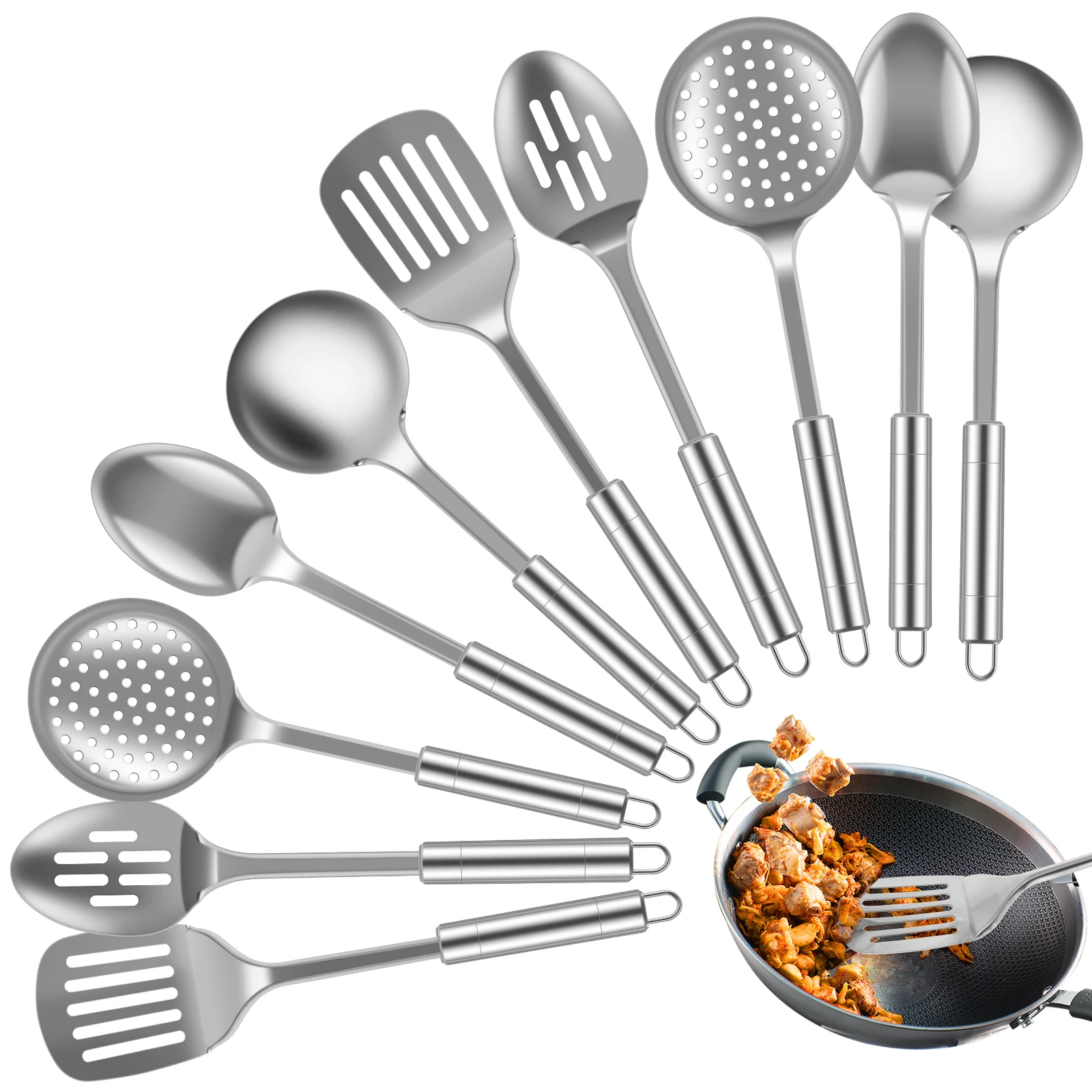 Ensemble d'ustensiles de cuisine, pelle en acier inoxydable, cuillère à soupe, spatule, ustensiles de table, outils de cuisine, Gadgets de cuisine, 5/10 pièces