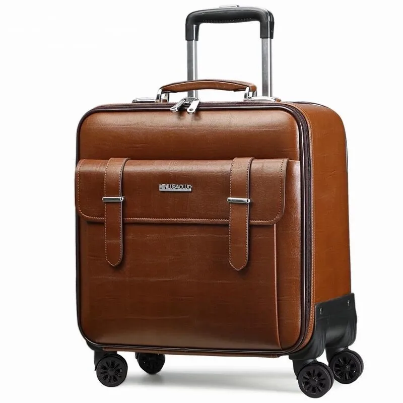 Trolley-Koffer aus echtem Leder, 20 Zoll, Rindsleder-Gepäck, Ledertasche mit multidirektionalen Rädern, 16-Zoll-Business-Kabinenkoffer Image
