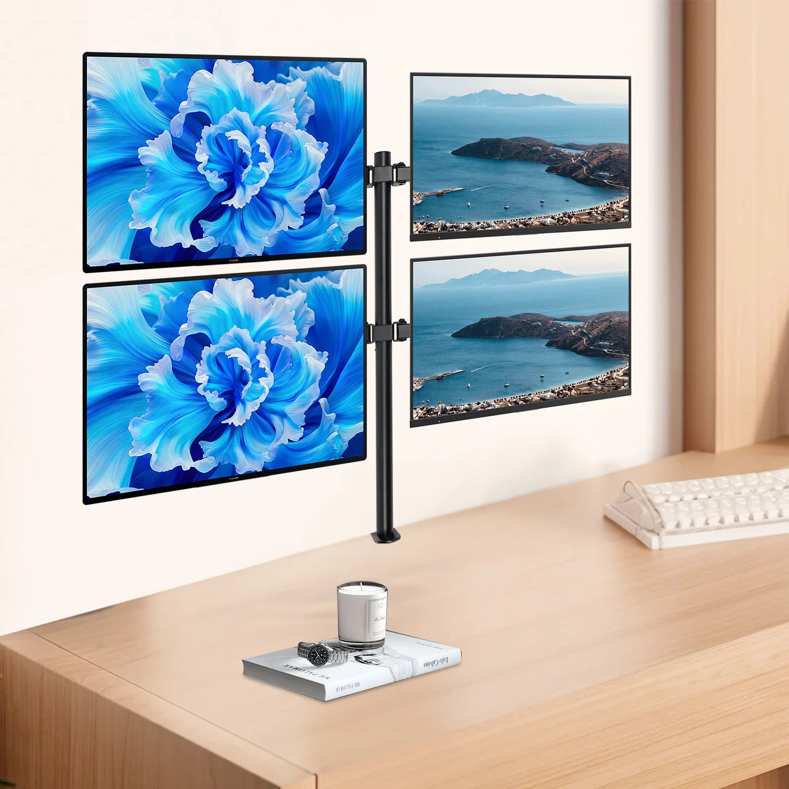 4-fache Quad-Monitorarmständer-Displayhalterung mit 10-27 Zoll LCD-/LED-Bildschirmen, voll beweglich verstellbar, für Büro, Zuhause, Stahlkonstruktion Image