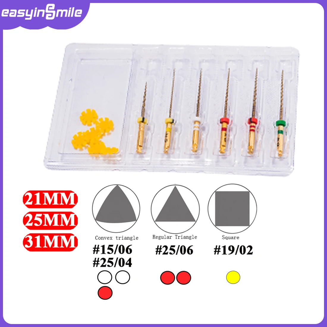 EASYINSMILE 6 Stücke Dental Endodontie X3/G3 Pro Gold Kegelfeile Rotary Endo datei 21mm 25mm 31mm für Motor Zahnarzt Werkzeug Image