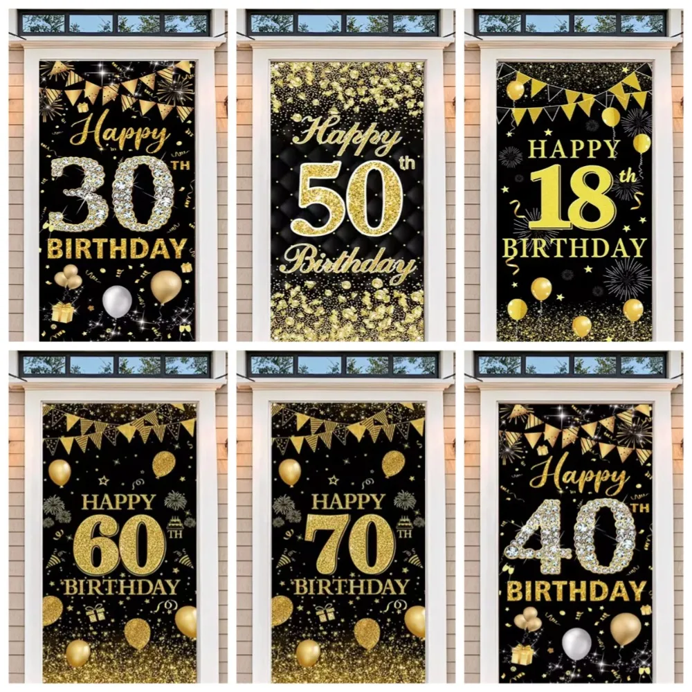 Schwarzer und goldener Ballon-Jubiläumsfeier-Thema, Türrahmen-Hintergrund, Erwachsene, Geburtstag, Dekoration, Türrahmen, Fotografie-Hintergrund Image