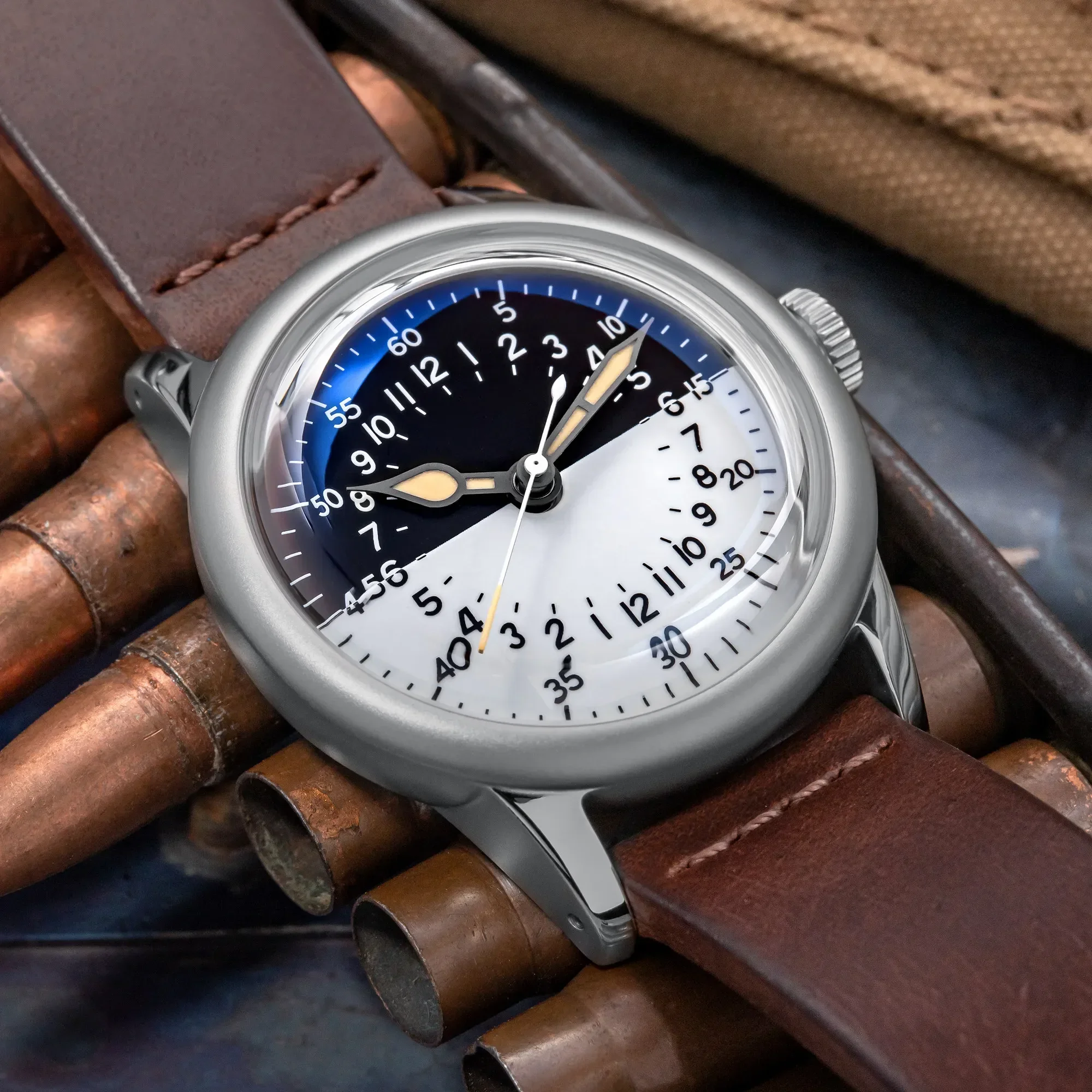 THORN Uhr für Herren, 36 mm Durchmesser, Schiffshorloge, 24 Stunden Festplatte, Zweiter Weltkrieg, Retro-Militäruhr, NH34A-Uhrwerk, automatisch, mechanisch Image