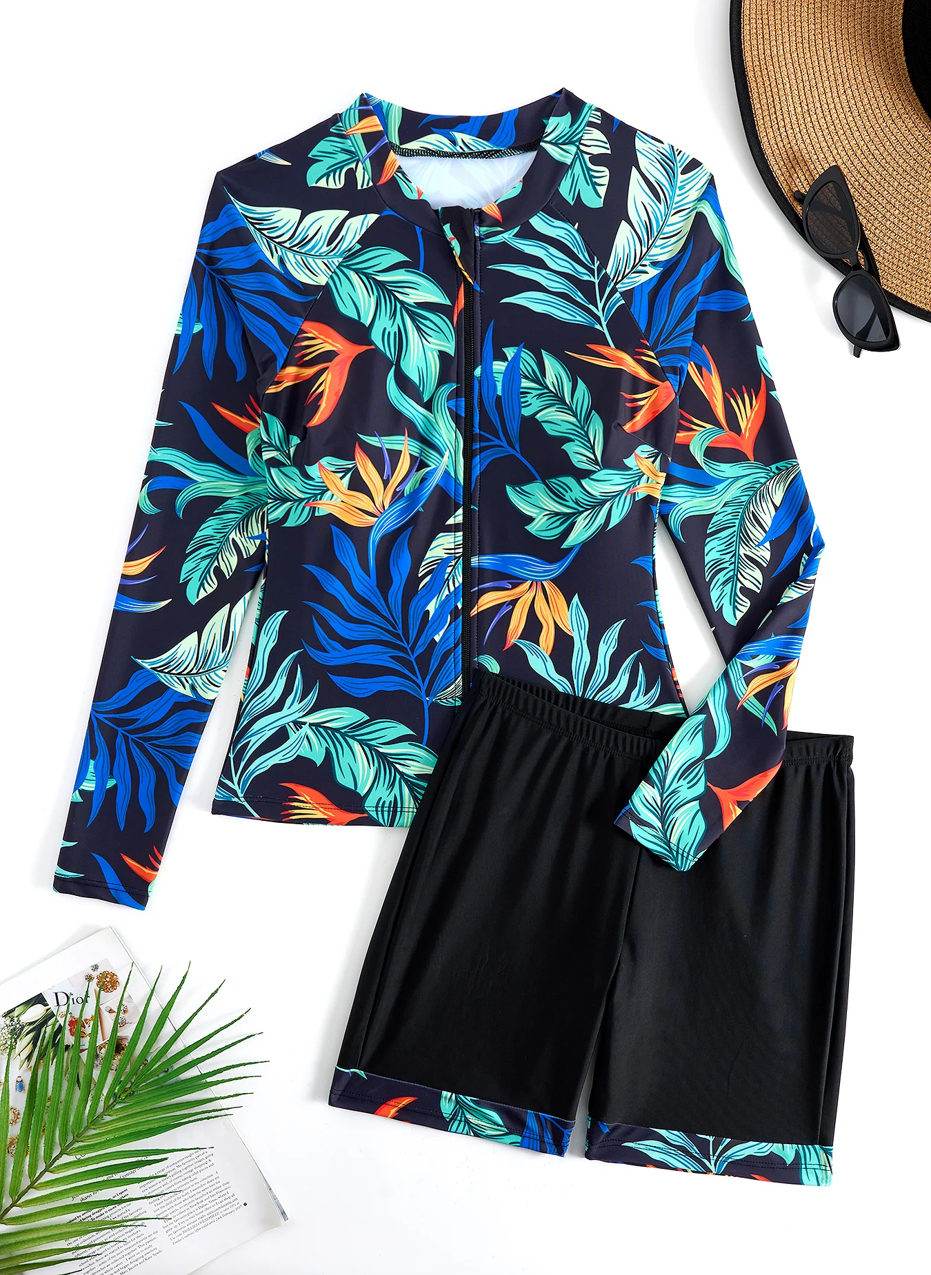 2026 Leaves Rushguard Langarm-Surfanzug für Damen, zweiteiliger Badeanzug, Bademode für Frauen, Schwimmanzug XXL Image