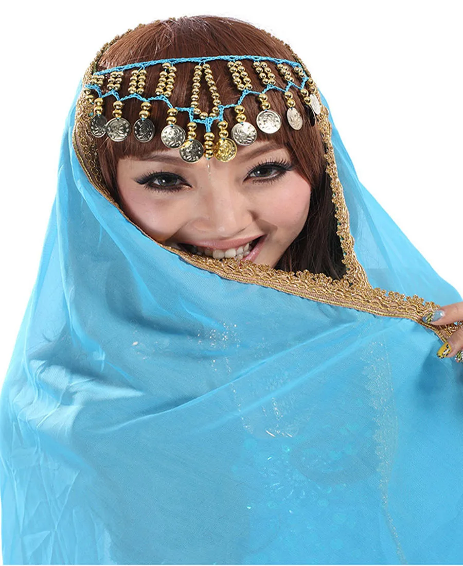 Chiffon Bauchtanz Gesicht Schleier tanzen Kopftuch Schal Kopf bedeckung Kostüme Farbe Bühne Leistung Requisiten indischen Tanz Stirnband Image