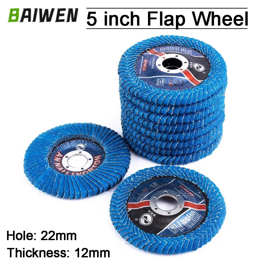 125 mm 5 Zoll professionelle Fächerscheiben Schleifscheiben 60 Körnung Schleifscheiben Klingen für Winkelschleifer 2–10 Stück Image