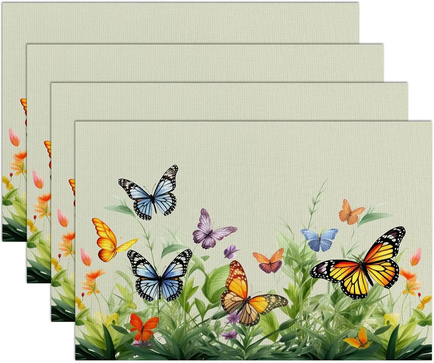 1 Stück Tischsets, waschbarer Leinenstoff, hitzebeständige Tischsets für Esstische, Matten für den Innenbereich, Blumen-Schmetterling Image