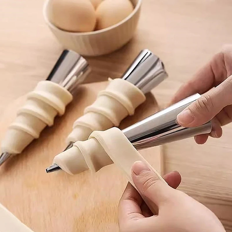 Spiralförmiges Hornrohr aus Edelstahl, cremefarbenes Eckbrot, Backkegel, Küchenkeks, Dessert-Kuchenform, Backwerkzeug, 8-tlg Image