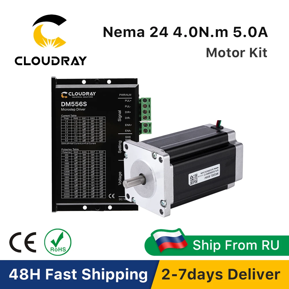 Cloudray Nema 24 Schrittmotor-Treiber-Kit, offene Schleife, 4,0 Nm, 5 A, 1,4 A–5,6 A, 18–50 VDC, für 3D-Drucker, CNC-Gravierfräsmaschine Image