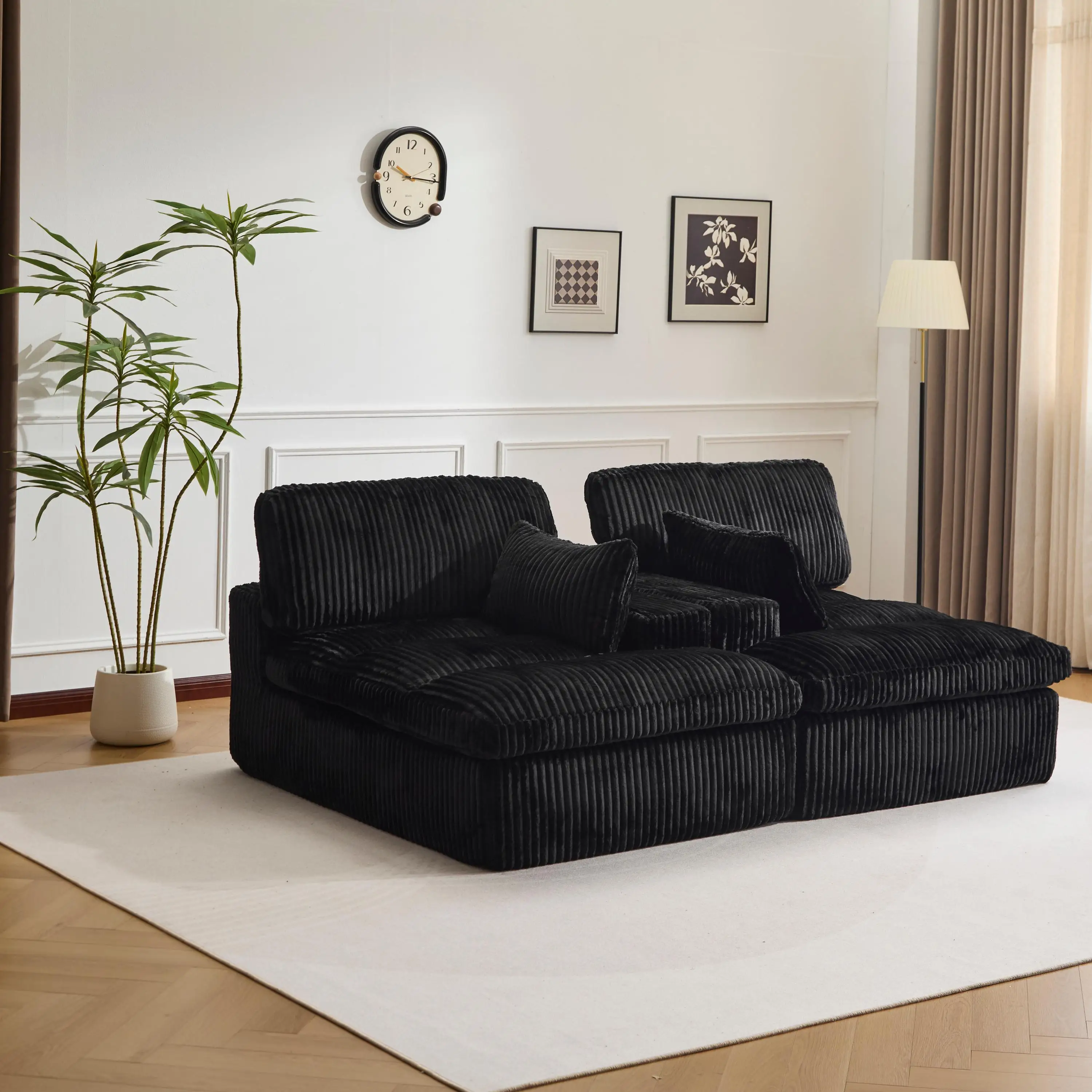 Schwarzes Cord 2-in-1 Schlafsofa, Modernes Bettsofa Ohne Montage, Schlafcouch für Wohnzimmer, Gästezimmer Image
