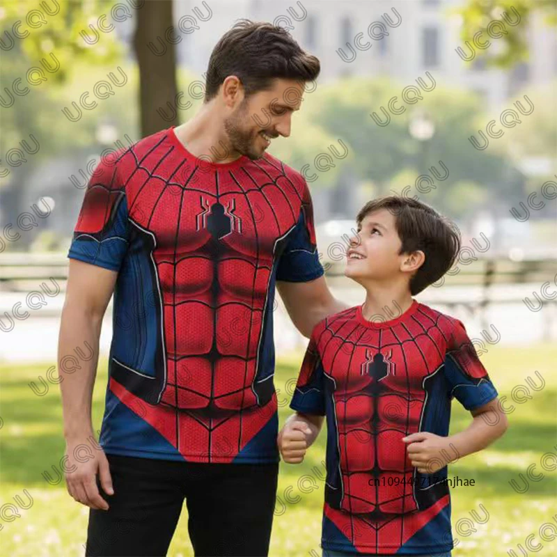 Sommer Neuheit: Anime Spiderman Familien-Partnerlook 3D-Druck Kinder T-Shirt Sportshirts Eltern-Kind-Kleidung Lässige Oberteile für Kinder/Erwachsene Image