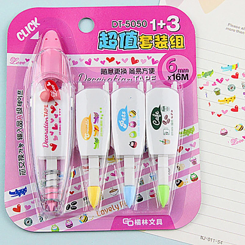 4 Stück Korrektur bänder Nachfüllset Kawaii Tiere Cartoon dekorative Presse Typ niedlichen Tagebuch Briefpapier Dekoration Schul bedarf Image