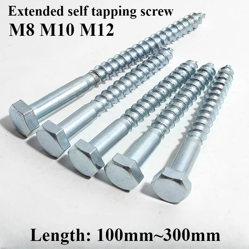 M8 M10 M12 Lange 300 mm verlängerte selbstschneidende Holzschraube aus verzinktem Kohlenstoffstahl, Außensechskant, extra lange Schraube Image