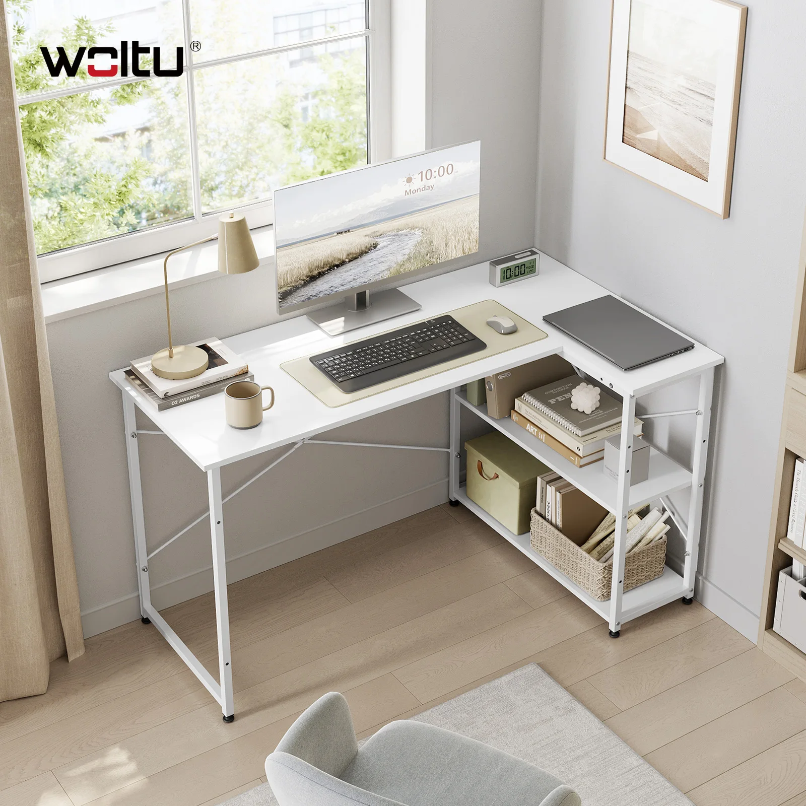 WOLTU 1-teiliger Computertisch, L-förmiger Bürotisch, PC-Laptop-Tisch, Arbeitsplatz, Schreibtisch, Ess- und Gaming-Tisch für Studium und Arbeit Image