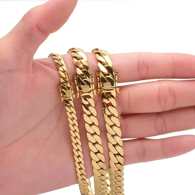 18K vergoldete wasserdichte Edelstahl Armband Halskette Männer Hiphop kubanische Peitsche Kette Halskette 6mm/8,8mm/9,6mm 16" 18" 24" Image