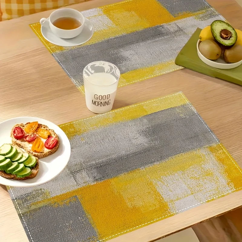 VIKAMA 4-teilige Tischsets mit abstraktem geometrischem Design, kreative gelb-graue abstrakte Tischsets, perfekt für Feiertagsversammlungen Image