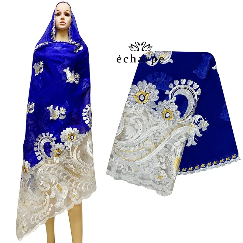 Nuove donne africane Dubai sciarpa ricamo cotone impiombatura con rete donna sciarpa Hijab sciarpa Pashmina di grandi dimensioni EC921