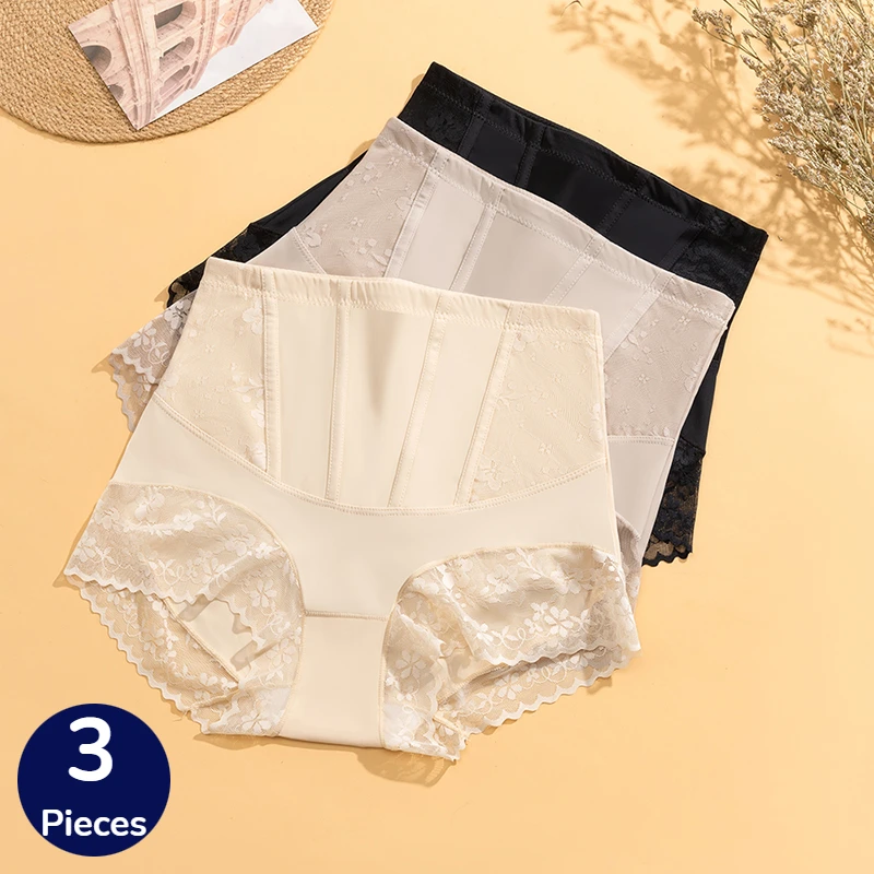 WarmSteps 3PCS Frauen Shaper Höschen Hohe Taille Spitze Sexy Dessous Bauch Straffer Weibliche Slips Fishbone Taille AbnehmenHot Image