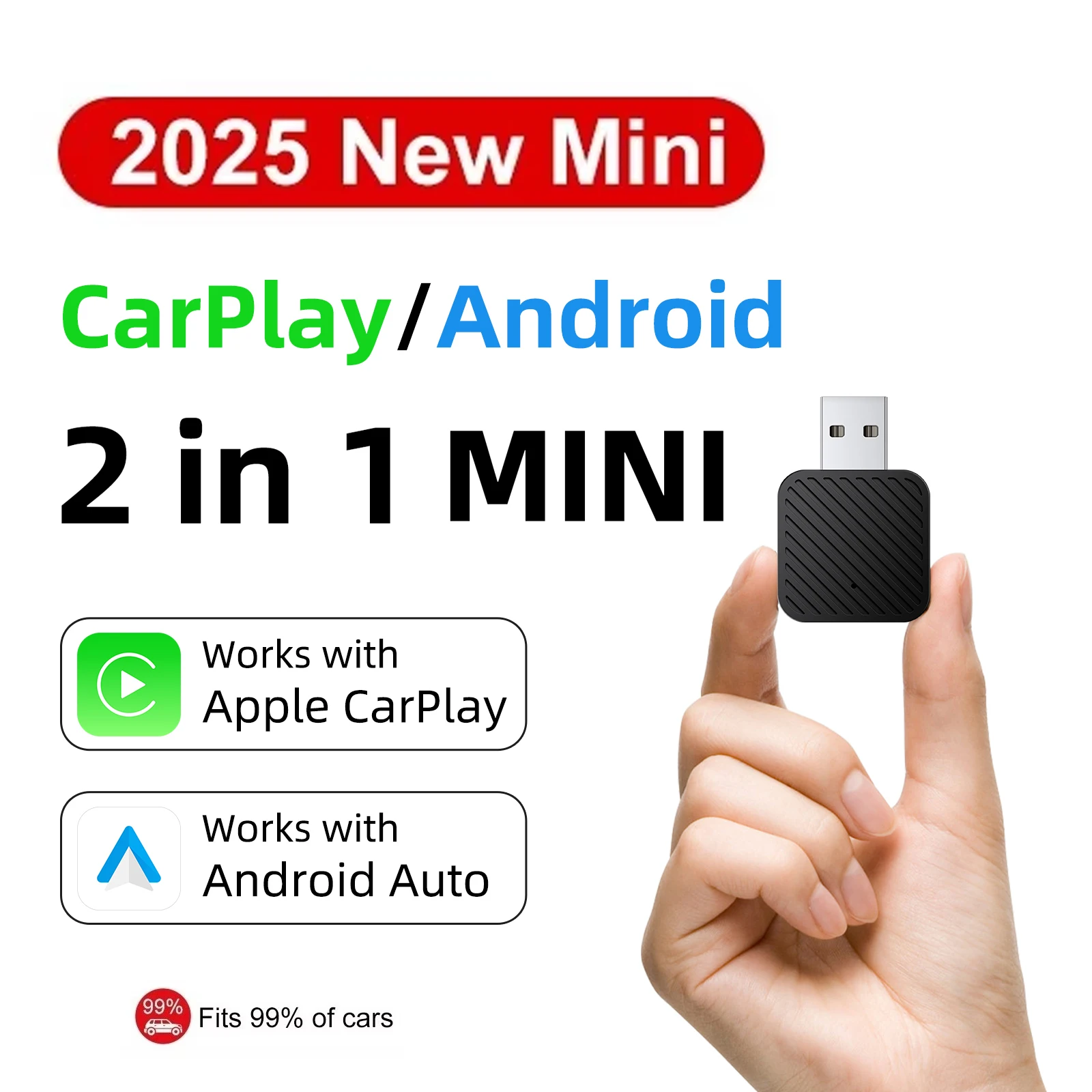 2025 NEUER Mini-2-in-1-Wireless-Adapter CarPlay und Android Auto in One Plug&Play 5G WiFi Bluetooth 5.0 USB-Schnittstelle fällt nicht ab Image