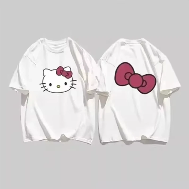 Sommer Hello Kitty Lässiges Kurzarm-T-Shirt für Herren, lockeres koreanisches Mode-Y2K-Oberteil, Streetwear-T-Shirt