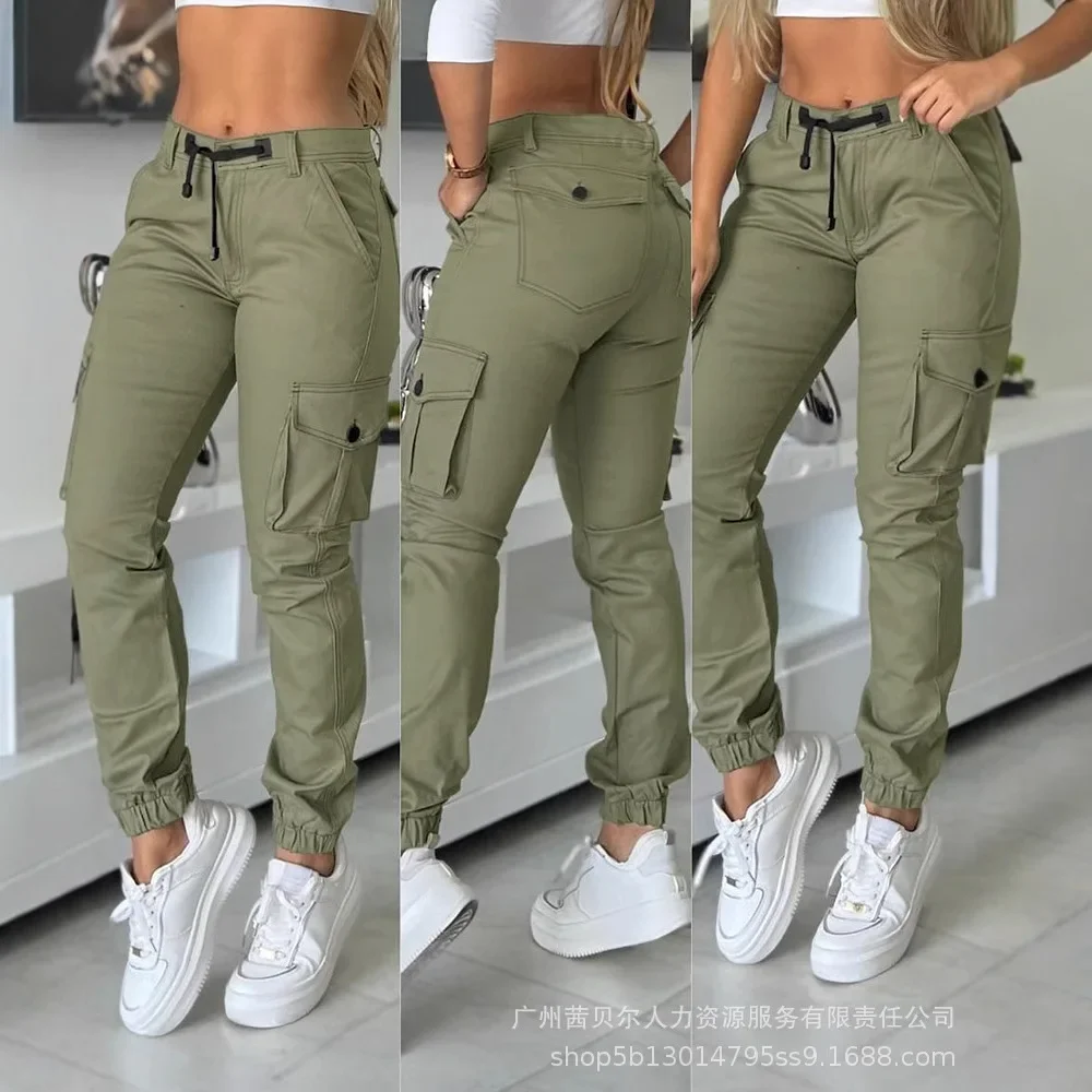 Frauen Hohe Taille Mehrere Taschen Design Bündchen Cargo Hosen Slim Fit Hosen Hosen Y2K Image