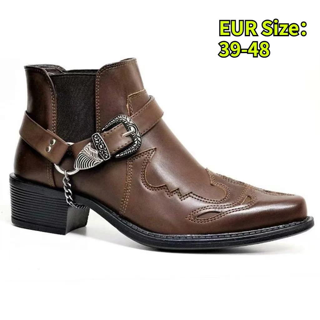 Männer Motorrad Stiefel männer Stiefel Vintage Cowboy Stiefel Leder High Top Casual Schuhe Spitz Schnalle Punk Schuhe 39-48
