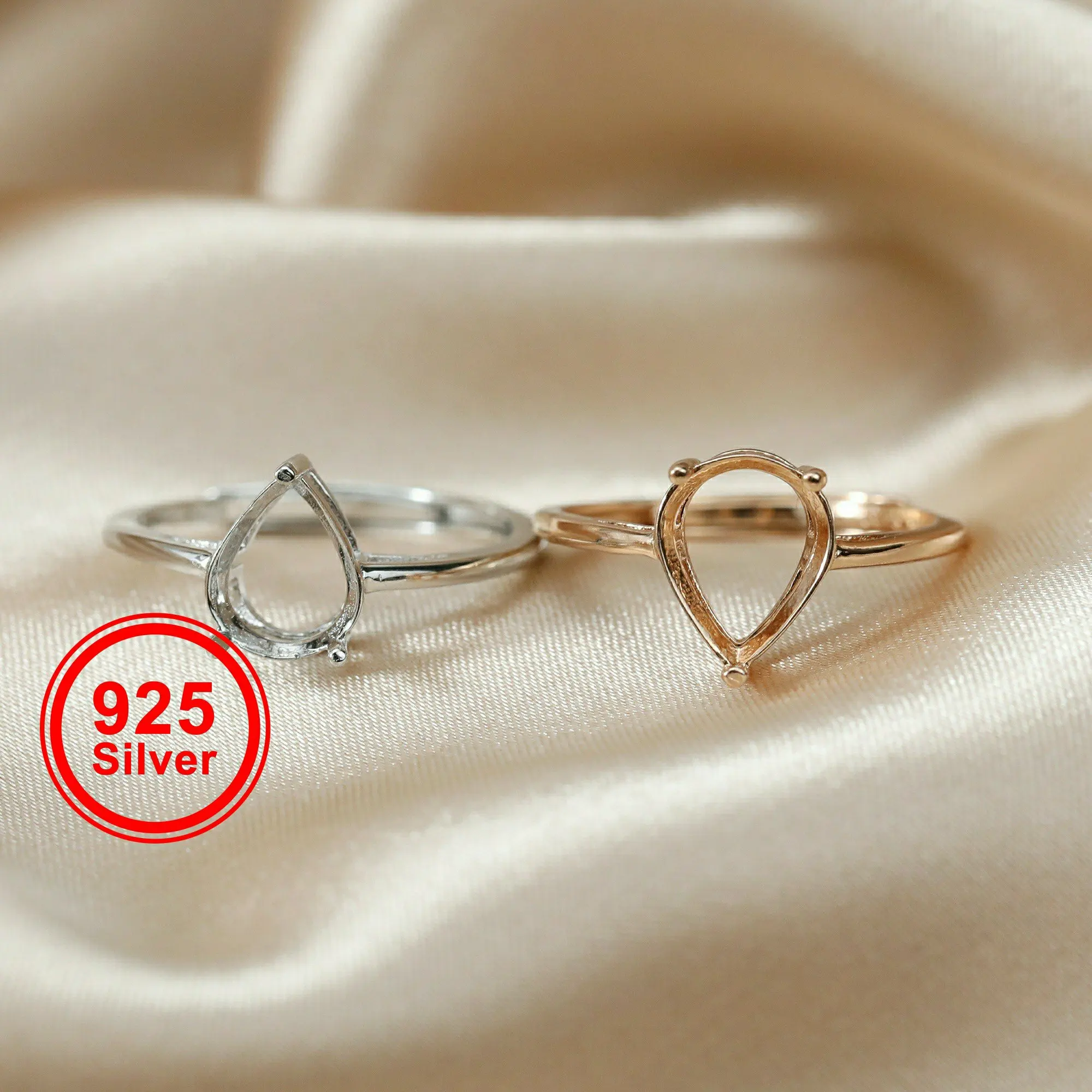 Più dimensioni pera lacrima in oro rosa argento Gemme di pietra DELLA CZ prong lunetta solid 925 sterling argento impostazioni anello regolabile 1294130