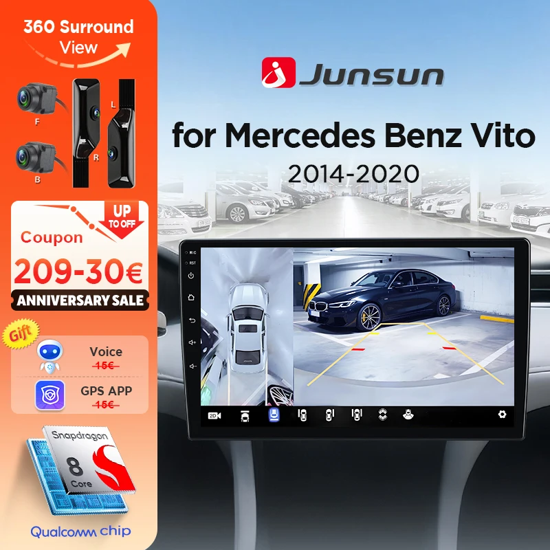 Junsun 360° ° Panorama Kamera Auto Radio Für Mercedes Benz Vito W447 2014-2020 Drahtlose CarPlay Android Auto Stereo GPS Navi RDS Image