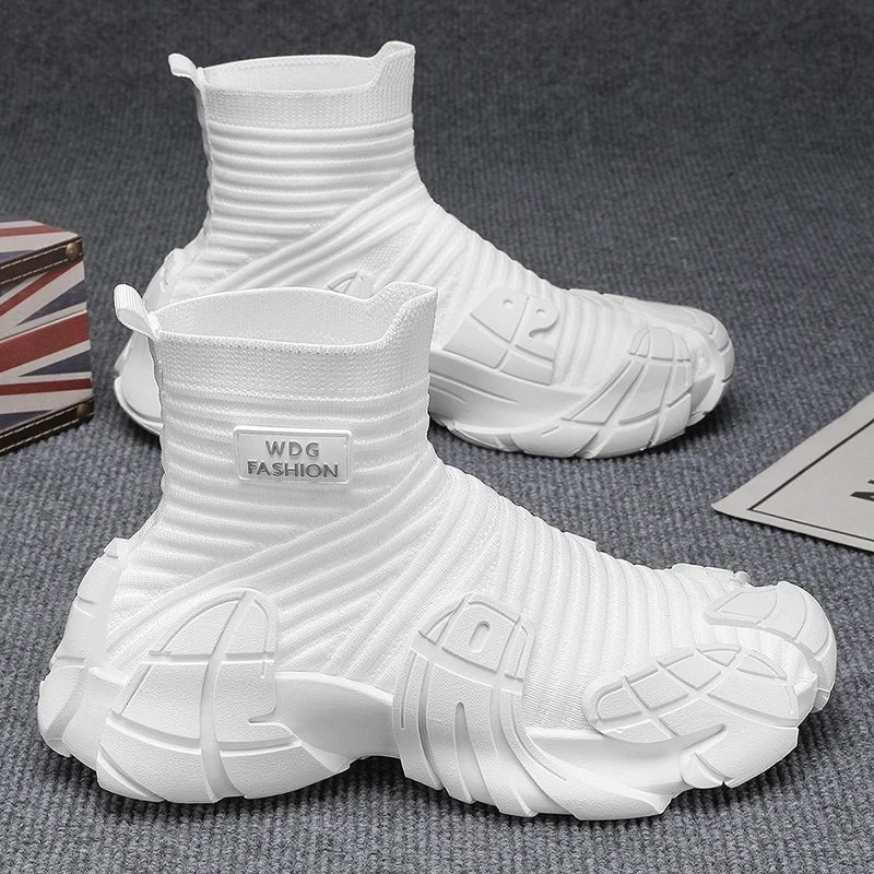 Mode Weiß Slip-on Stiefel Männer Atmungs Stricken Socken Turnschuhe Mann Im Freien Mecha Schuhe Männer High Top Casual Turnschuhe botas hombre