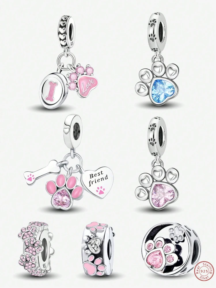 925 Sterling Silber Niedliche Personalisierte Tierpfoten-Charms Perlen für DIY-Armbänder Hochwertiges Feines Schmuckgeschenk Image