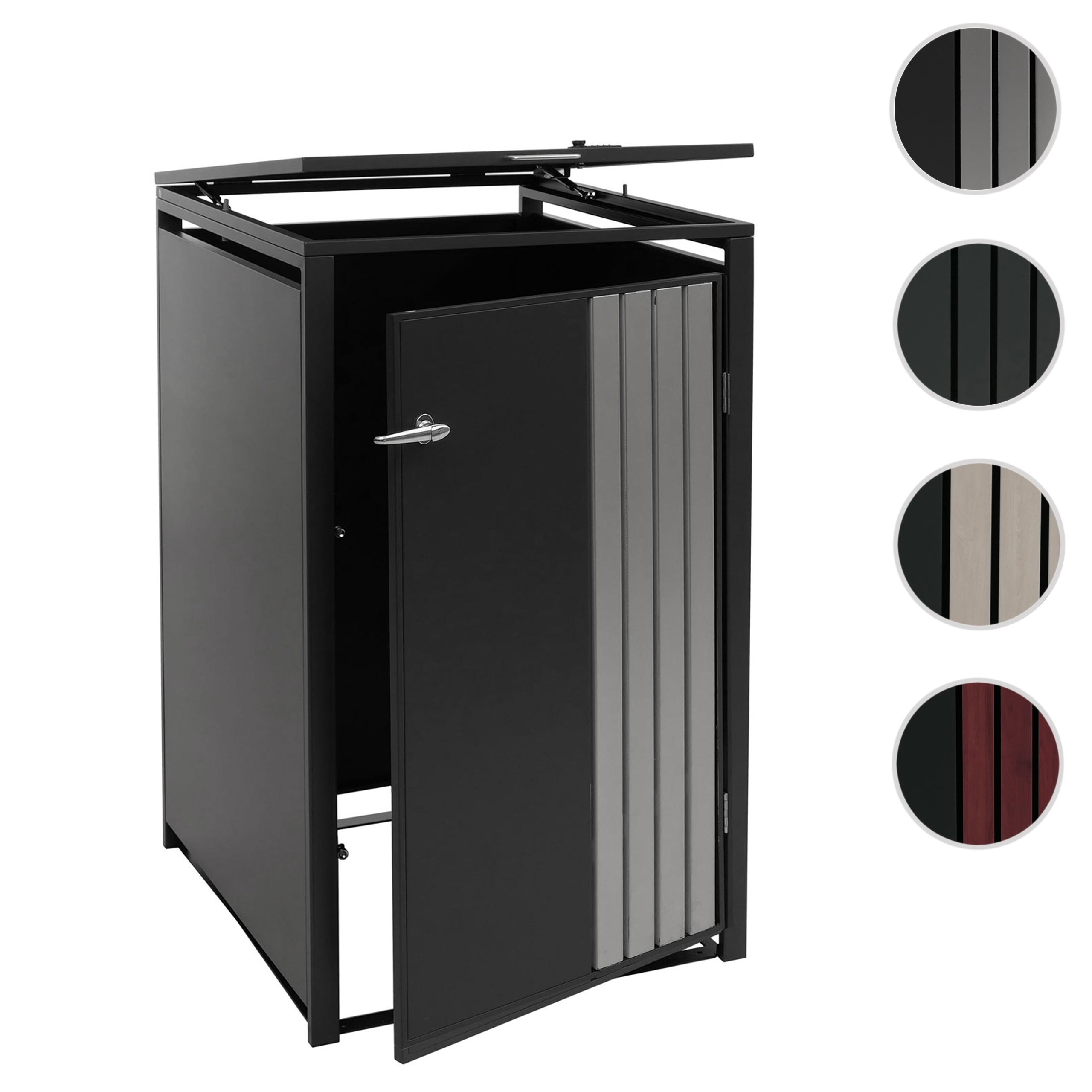 1er-Mülltonnenverkleidung HWC-O67, Mülltonnenbox mit Deckel, Metall 122x68x84cm 35kg ~ anthrazit Holzoptik hell Image