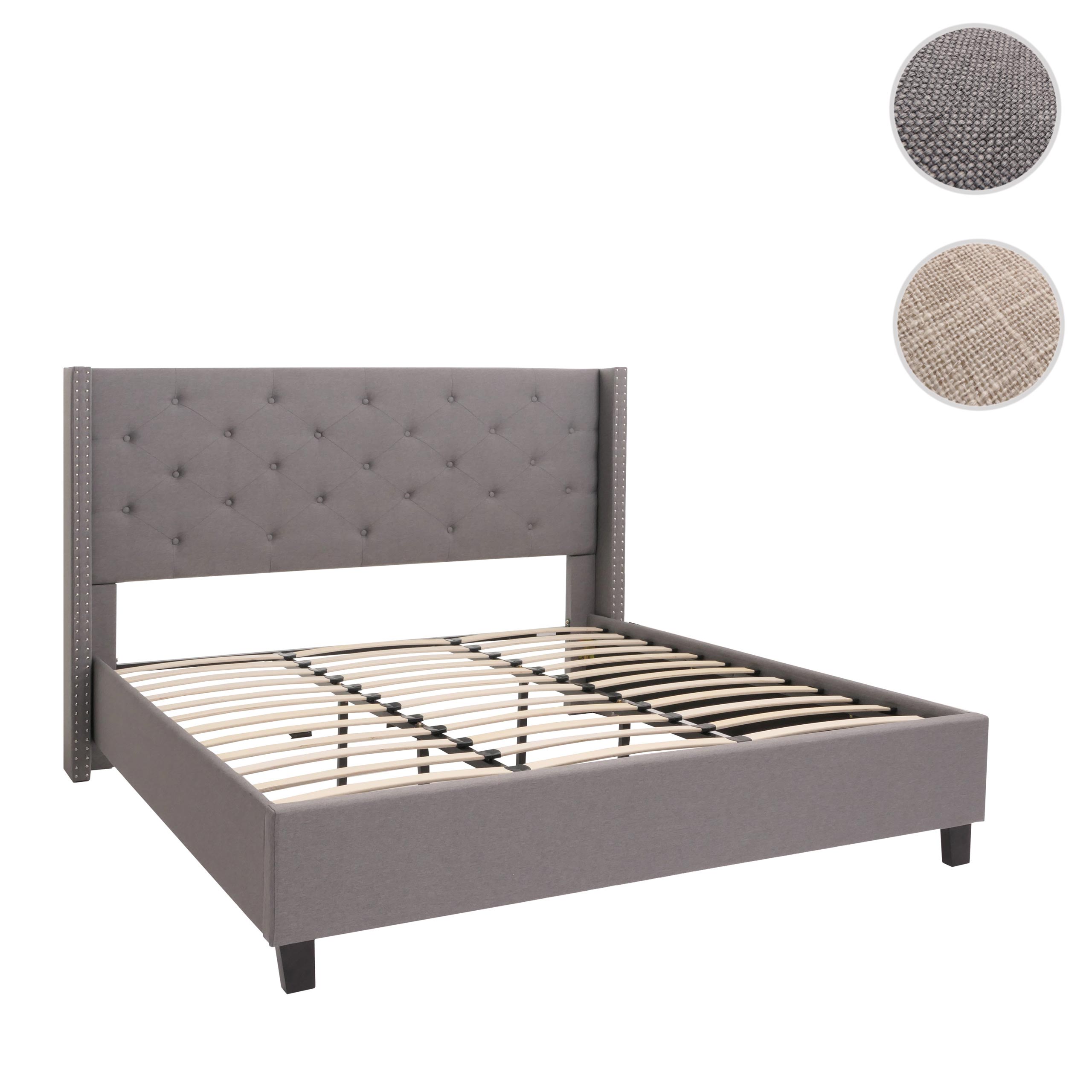 Polsterbett HWC-N59, Bett Doppelbett Bettgestell mit Lattenrost, Massivholz Stoff/Textil 180x200cm ~ creme-beige Image