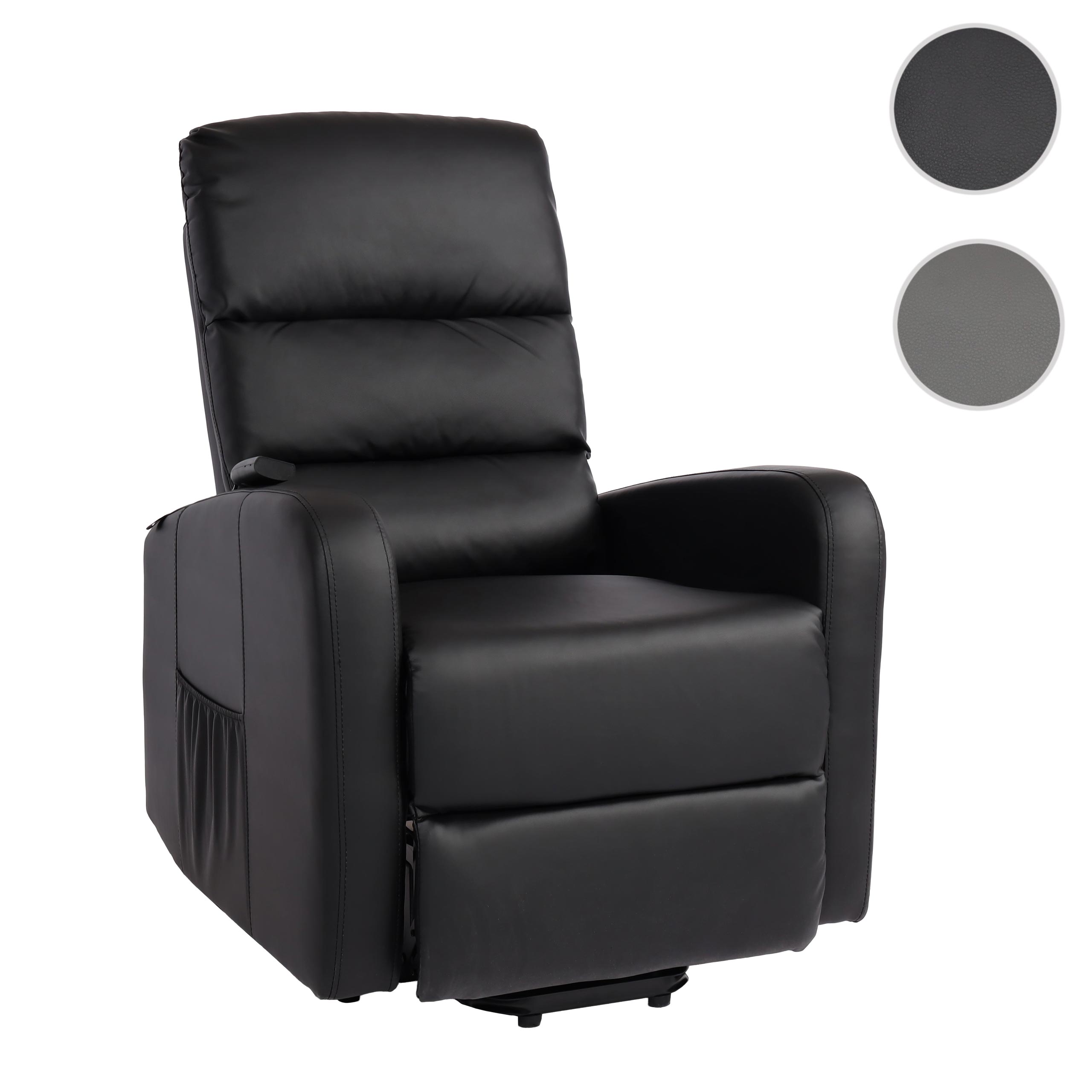 Fernsehsessel HWC-K62, Sessel Relaxsessel TV-Sessel Liege, Liegefunktion Aufstehhilfe, Metall Kunstleder ~ schwarz Image