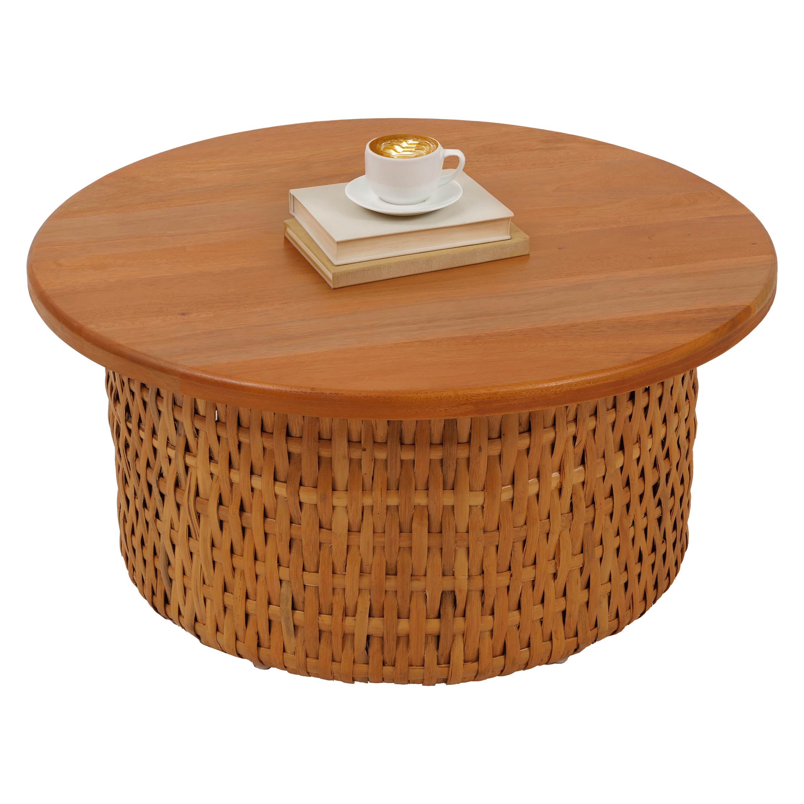 Couchtisch HWC-P15, Beistelltisch Sofatisch Wohnzimmertisch Mahagoniholz Rattan rund Ø75cm Image