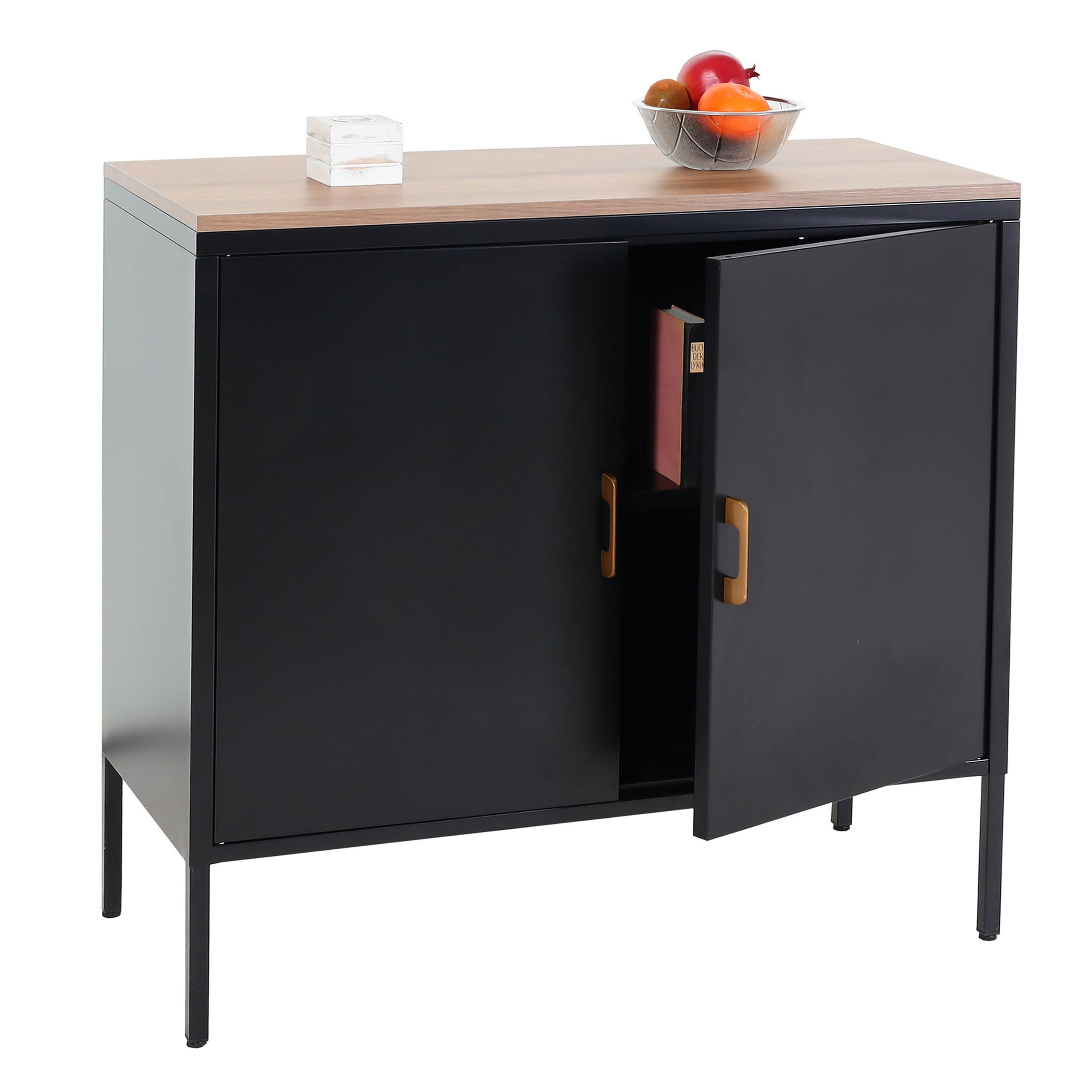 Kommode HWC-L84, Sideboard Schrank Anrichte, 2 Türen Metall 90x90x40cm, Melamin beschichtet ~ schwarz