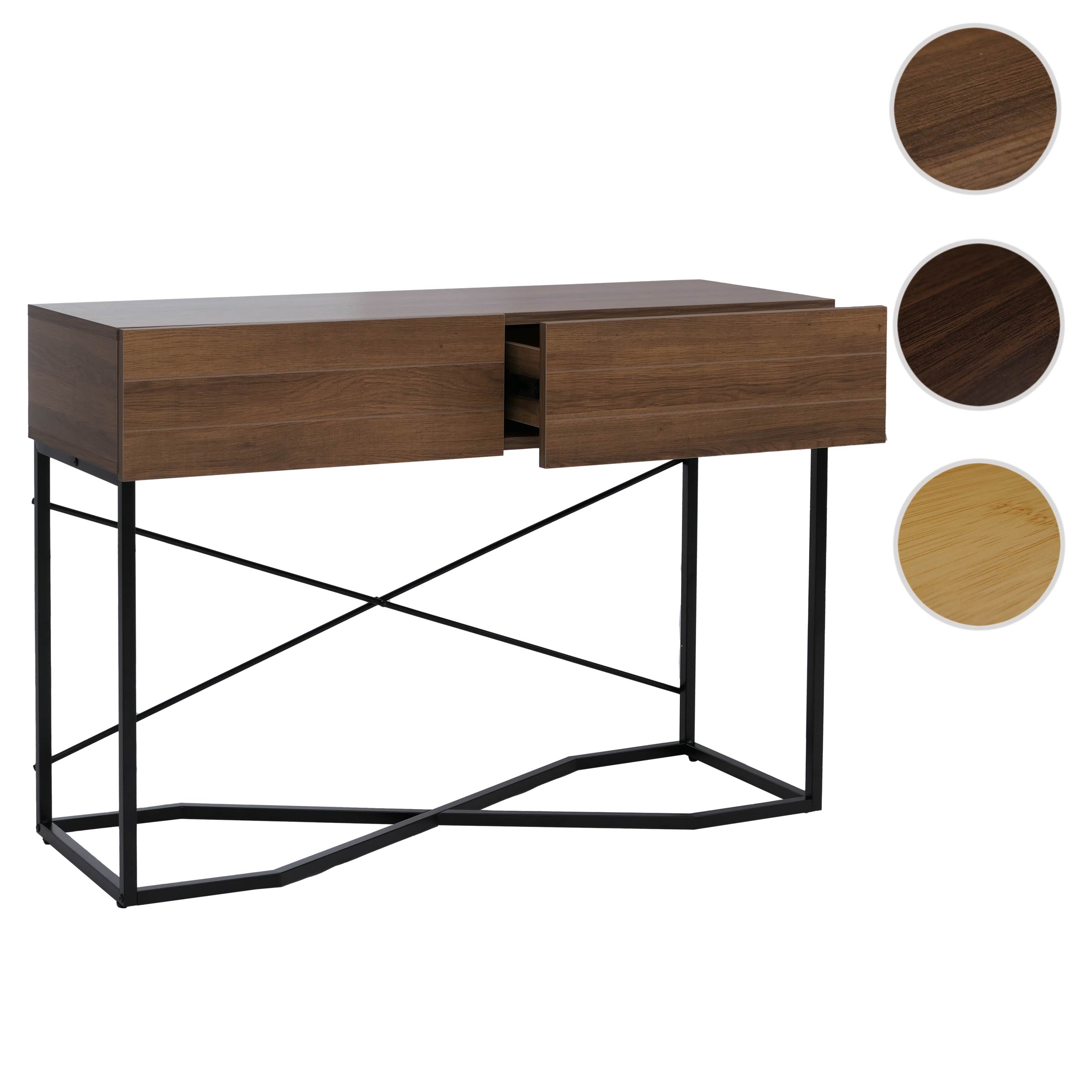 Konsolentisch HWC-P47, Telefontisch Beistelltisch Ablagetisch, Schublade Melamin Industrial 81x120x40cm ~ Walnuss-Optik Image