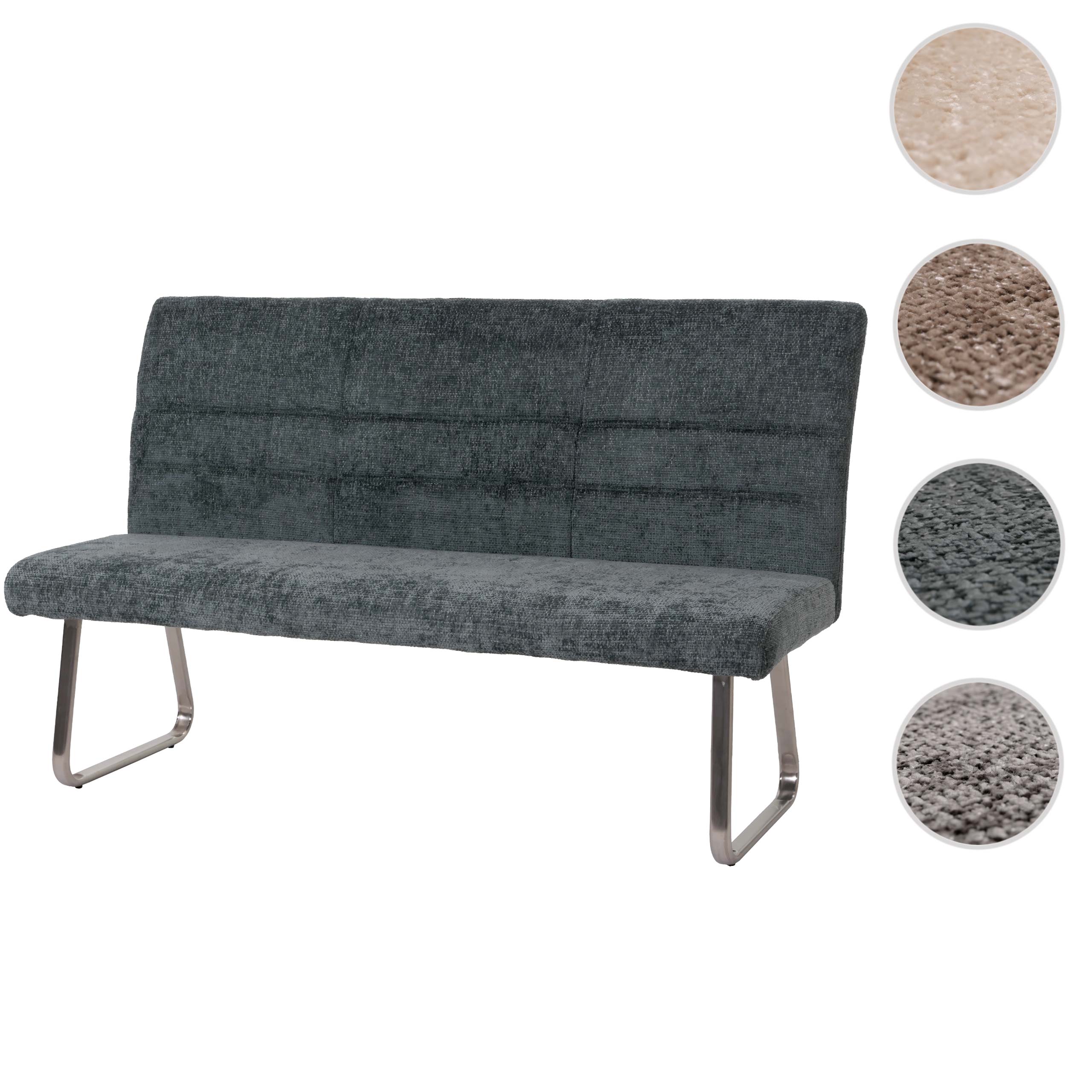 Sitzbank HWC-G55, Esszimmerbank Bank, Edelstahl gebürstet Stoff/Textil Chenille Öko-Tex, 160cm ~ dunkelgrau Image