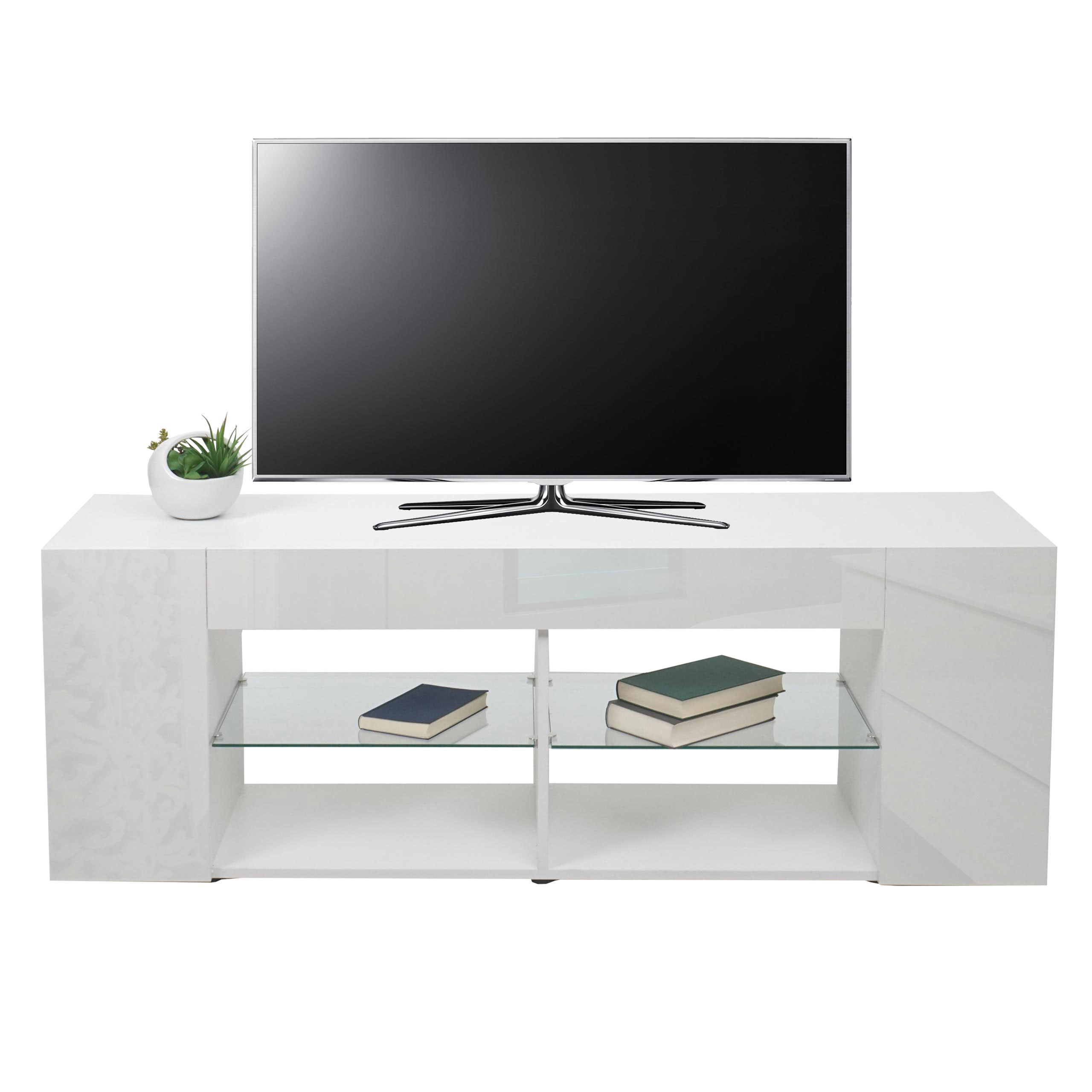 TV-Rack HWC-L36, TV-Board Fernsehtisch Lowboard TV-Schrank Kommode, Holz 50x144x40cm Staufach, hochglanz weiß Image