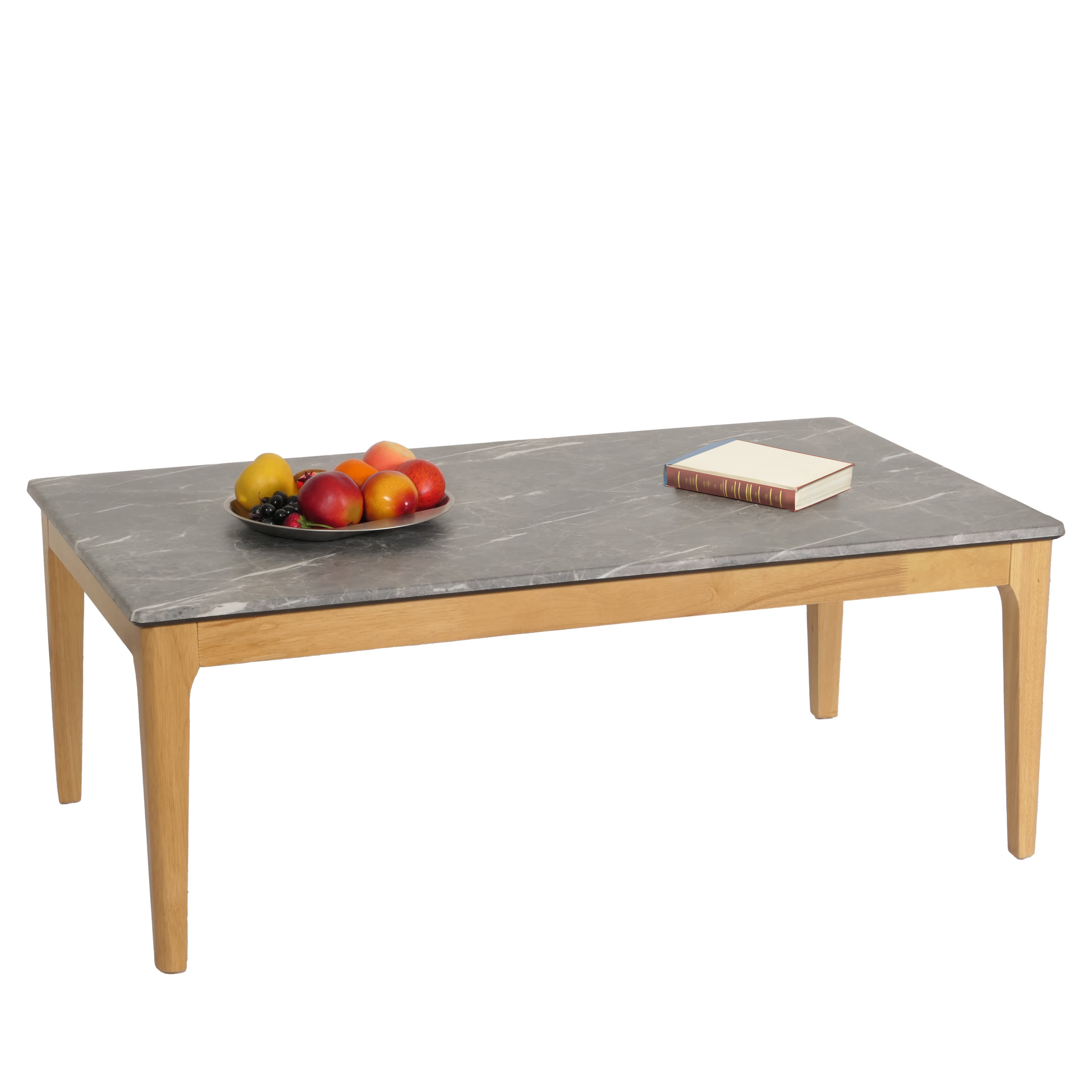 Couchtisch HWC-M55, Beistelltisch Sofatisch, Massiv-Holz HDF Laminat Melamin 46x120x70cm, Marmor/Stein-Optik helle Beine Image